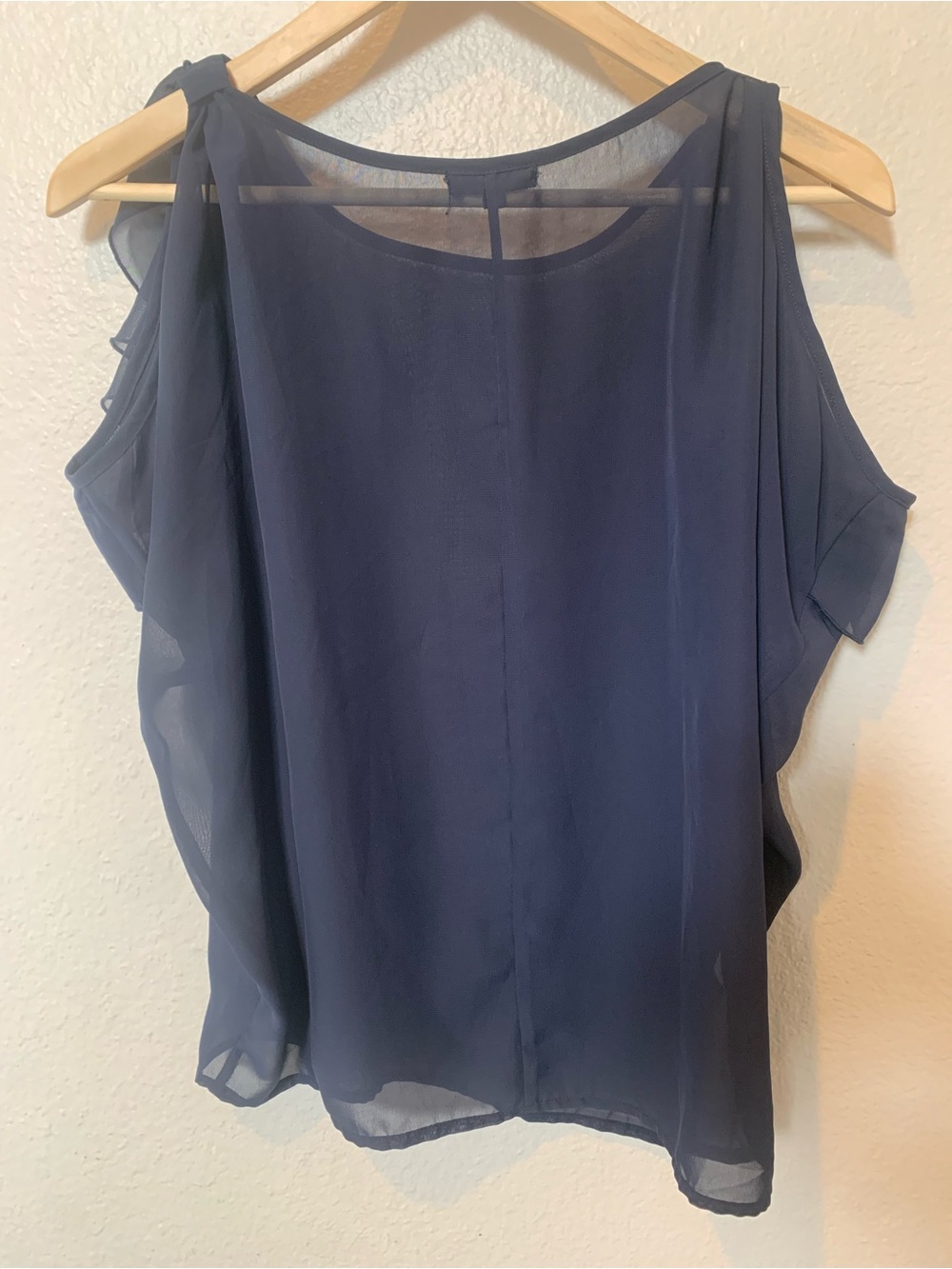 Tangerine Navy Cold-Shoulder Ruffle Top - Picture 3 of 9